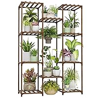 Plant Stand Indoor Outdoor Hanging Plant Shelf for Multiple Plants Pots Wood Flower Stand Tall Large Flower Holder for Living Room, Patio, Balcony, Garden Decor, Brown