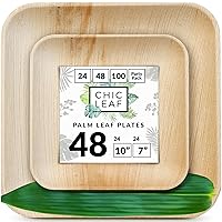 Palm Leaf Disposable Plates - Bamboo Plates Disposable 10 Inch & 7 Inch Square (48 Pc) Compostable & Biodegradable, Better than Plastic Plates - Heavy-Duty, Party Plates Dinnerware Set