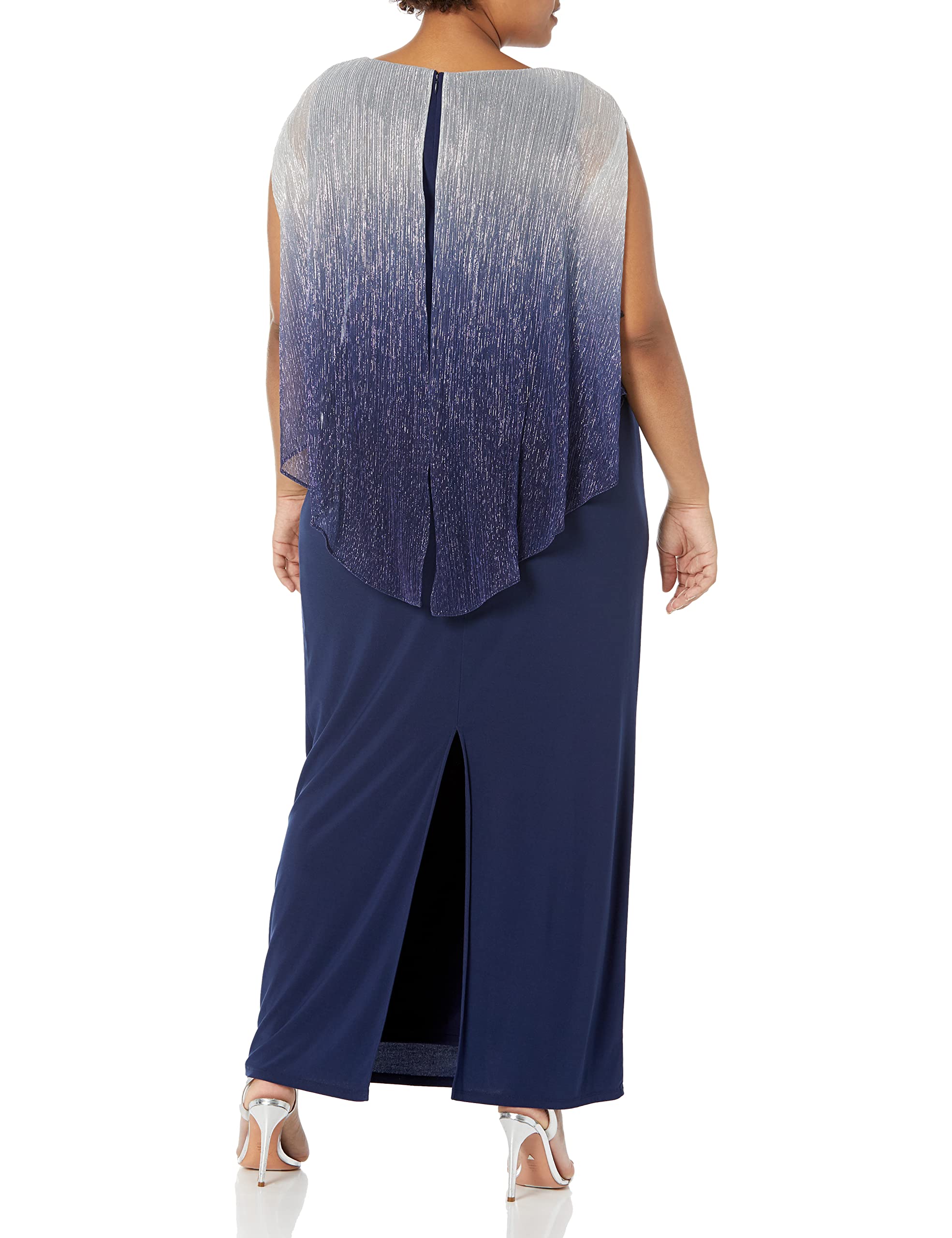 S.L. Fashions Women's Plus Size Long Cold Shoulder Popover Cape Dress