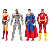 DC Comics 12-inch Action Figure 4-Pack with Superman, The Flash, Wonder Woman and Cyborg, Kids Toys for Boys and Girls Ages 3+