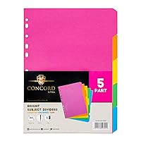Concord 50699 Bright Subject Dividers Europunched 5-Part A4 Assorted,Black & White