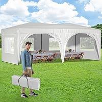 10x20 Pop Up Canopy with Sidewalls, Sun-Resistant Heavy Duty Outdoor Tent for Backyard Party, White Portable Waterproof Wedding Tent