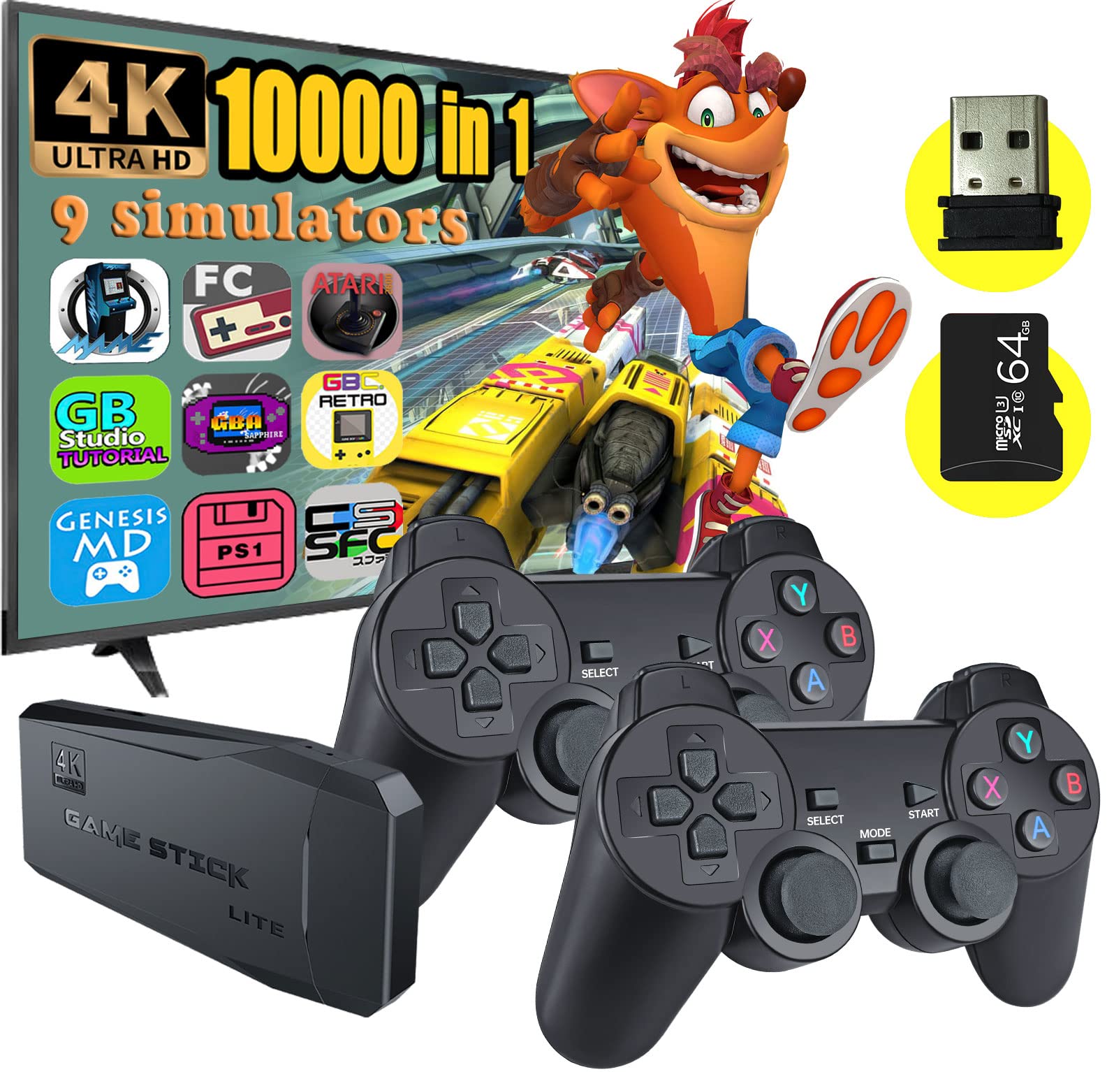 Fadist Retro Game Console, 4K HDMI HD Output Video Game Player, Built in 10000+ Classic Games, with 2 Ergonomics Controllers, Plug and Play Mini Game Box, Ideal Gift for Kids, Adult, Friend, Lover
