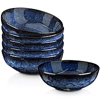 vicrays Ceramic Pasta Bowls Set, 32 Ounce Soup Bowls, Large Salad Bowls, Chip Resistant, Dishwasher Microwave Safe, Fluted stoneware Bowls for Kitchen, Serving Bowls, Set of 6 (Blue)