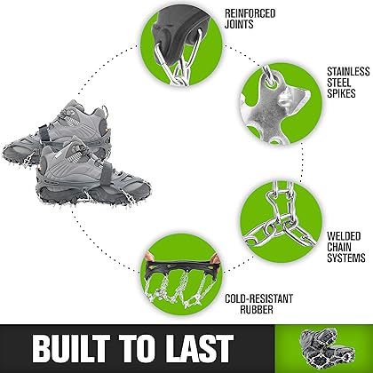 Crampons for Hiking Boots - Men and Women - 19 Non-Slip Spikes for Hiking - Hiking Spikes for Boots and Shoes – Best for Snow and Ice - Crampon Traction