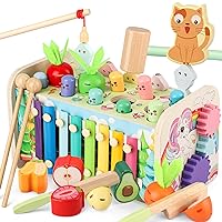 10 in 1 Montessori Toys for 1+ Year Old Wooden Hammering Pounding Unicorn Toy with Whack A Mole Xylophone Fishing and Fruit Recognition Baby Brithday for Toddlers Age 1 2 3