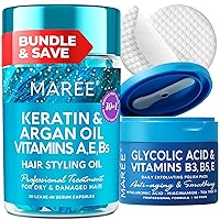 MARÉE Bundle - Hair Styling Capsules & Glycolic Acid Peel Pads - Keratin, Jojoba & Argan Oil, Salicylic Acid & Vitamins E, B3, B5 - Leave-in Anti Frizz Conditioner & Face Pads with Cleaning Effect