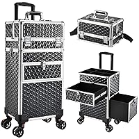 Joligrace Rolling Makeup Case with Wheels & Drawers Large Professional Cosmetology Trolley Case Lockable Travel Cosmetic Storage Train Cases for Nail Technicians, Makeup Artist and Hairstylist