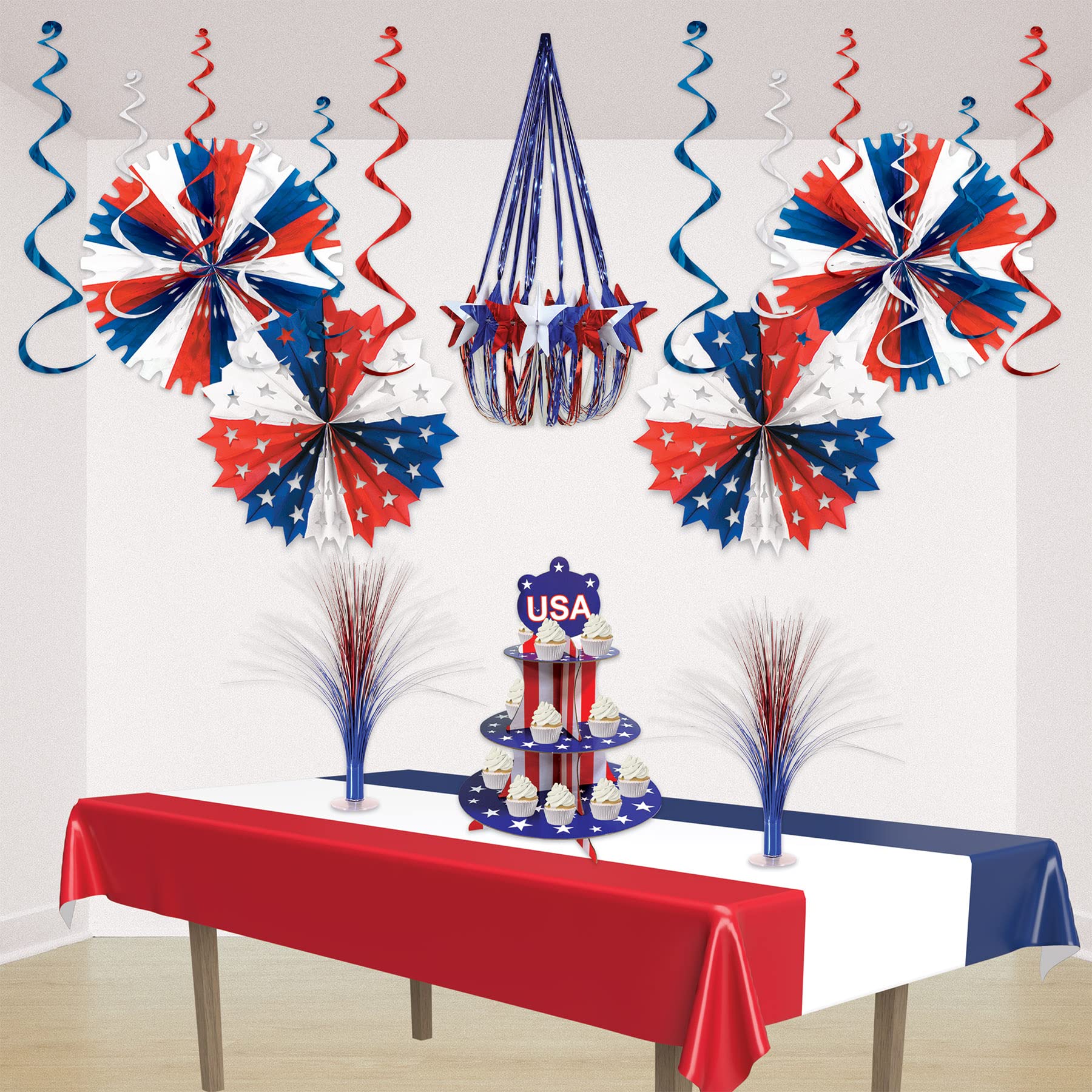 Beistle Red, White And Blue Patriotic Party Tablecover Plastic Table Cloth, Rectangular, 4th of July, Memorial Day Decorations, Disposable Tablecloth, 54