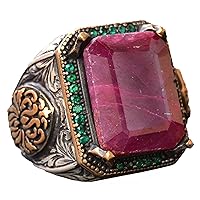 Real Natural Ruby Gemstone Ring, 15.50 Carat, Sterling Silver Ring, Raw Stone, Byzantine Ring red