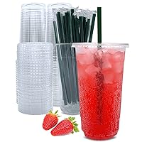 Aatriet 32 oz Clear Plastic Cups with Lids and Straws, Disposable Coffee Cups 25 Sets