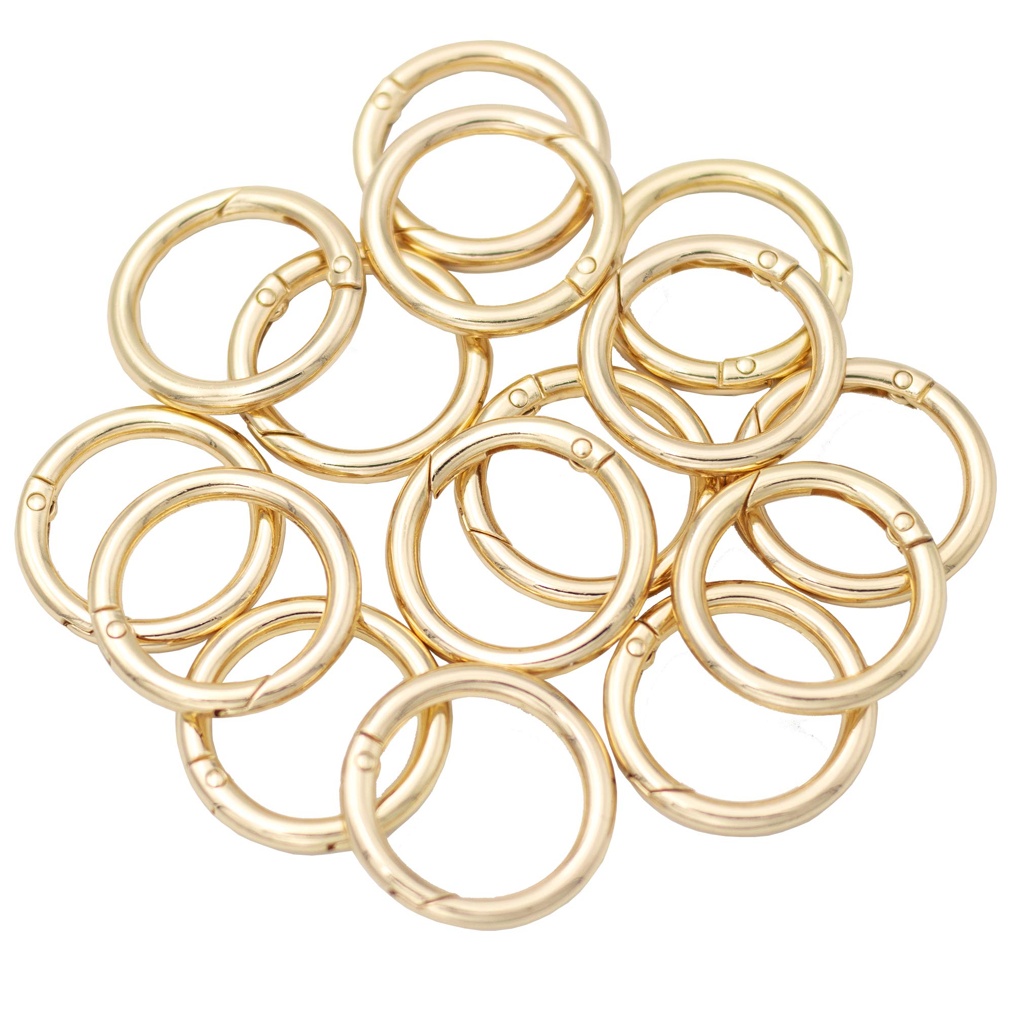JWBIZ 15pcs Trigger Spring O Rings Round Carabiner Clip Snap for Keyrings Buckle, Bags,Purses (Gold, 1 inch)