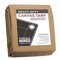 CARTMAN Finished Size 20x20 Feet Tan Canvas Tarp with Rustproof Grommets, Heavy Duty Multipurpose Tarpaulin Cover for Canopy Tent, Roof, Camping, Woodpile
