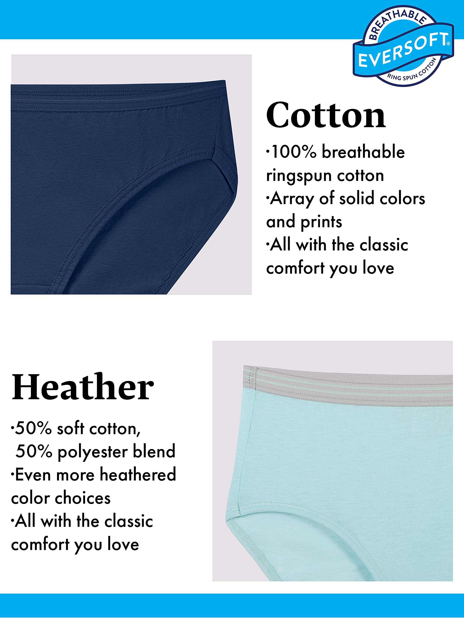 Fruit of the Loom Women's Eversoft Cotton Brief Underwear, Tag Free & Breathable, Available in Plus Size