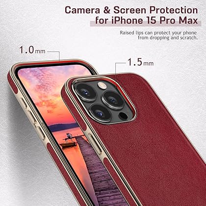LOHASIC for iPhone 15 Pro Max Phone Case Compatible with MagSafe, Classic Elegant Leather Slim PU Soft Non-Slip Grip Shockproof Protective Cover Women Magnetic Case for iPhone 15 Pro Max 6.7