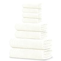 Tens Towels 8 Piece Towels Set, 2 Extra Large Bath Towels, 2 Hand Towels, 4 Washcloths, 100% Cotton, Lighter Weight, Quicker to Dry, Super Absorbent, Perfect Bathroom Towels Set (Cream)
