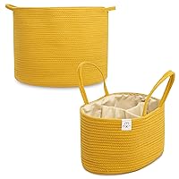 Natemia Extra Large Rope Storage Basket and Cotton Rope Diaper Caddy - Nursery Bin and Toy Organizer Laundry Basket, Basket for Towels, Pillows and Blankets, Perfect Baby Registry Gift - Harvest Gold