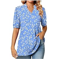 YZHM Womens Short Sleeve Shirts V Neck Summer Tops Dressy Casual Tunic Blouses Tie Dye Tshirts Loose Fit Tees Trendy T-Shirts