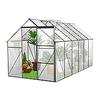 Outdoor Patio Greenhouse, 6 x 12 FT Polycarbonate Greenhouse Raised Base and Anchor, Sliding Doors Design, Aluminum Heavy Duty Walk-in Greenhouses for Garden Backyard(Black)