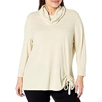 MULTIPLES Women's Plus Size Three Quarters Sleeve Cowl Collar Side Drawstring Top