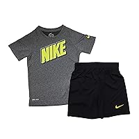 Nike Boy`s Dri-Fit T-Shirt & Shorts 2 Piece Set (Black(86E908-023)/Green, 5)