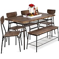 Best Choice Products 6-Piece 55in Modern Dining Set for Home, Kitchen, Dining Room w/Storage Racks, Rectangular Table, Bench, 4 Chairs, Steel Frame - Brown