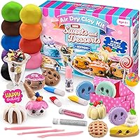 Mini Sweets & Desserts Air Dry Clay Kit, 10 Vibrant Colors of Air Dry Clay for Kids and Over 30 Pieces in This DIY kit to Make Miniature Clay Food with Modeling Clay for Sculpting