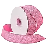 YAMA Glitter Wired Ribbon, Pink, 1-1/2 inch x 20 Yards, for Christmas, Gift Wrapping, Wreath, Crafts, Bow Making and Party Decoration