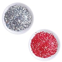 Glitter for Resins Crafts,3mm Tiny Stars Holographic Sequins for Slime,Nail Art - Silver and Red (20g)