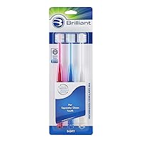 Brilliant Oral Care Adult Toothbrush with Soft Bristles, Round Head, and All-Around Clean for Teeth and Gums, Assorted Colors, 3 Pack