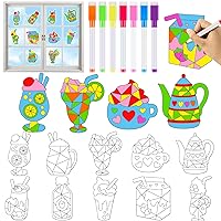 30Pcs Summer Window Suncatcher DIY Kits Summer Hawaiian Drink Suncatchers Crafts Ice Cream Coloring Window Cling Sticker End of Year Crafts Gifts for Home Classroom Beach Game Theme Party Decorations