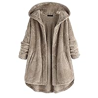 Andongnywell Women's Fashion Long Sleeve Lapel Faux Shearling Coat Jacket Outwear with Pockets Warm Winter (Khaki,5X-Large)
