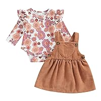 Faithtur Baby Girl Clothes Cute Long Sleeve Romper Bodysuit and Corduroy Suspender Skirt Suit for 3 6 9 12 18 Months