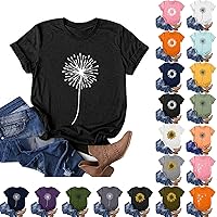 Dandelion Tops for Women Summer Cute Dandelion Print Blouse Casual Crew Neck Short Sleeve Basic T-Shirt