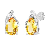 Dazzlingrock Collection 10X7 MM Each Pear Gemstone & Baguette & Round Diamond Ladies Teardrop Stud Earrings, Sterling Silver