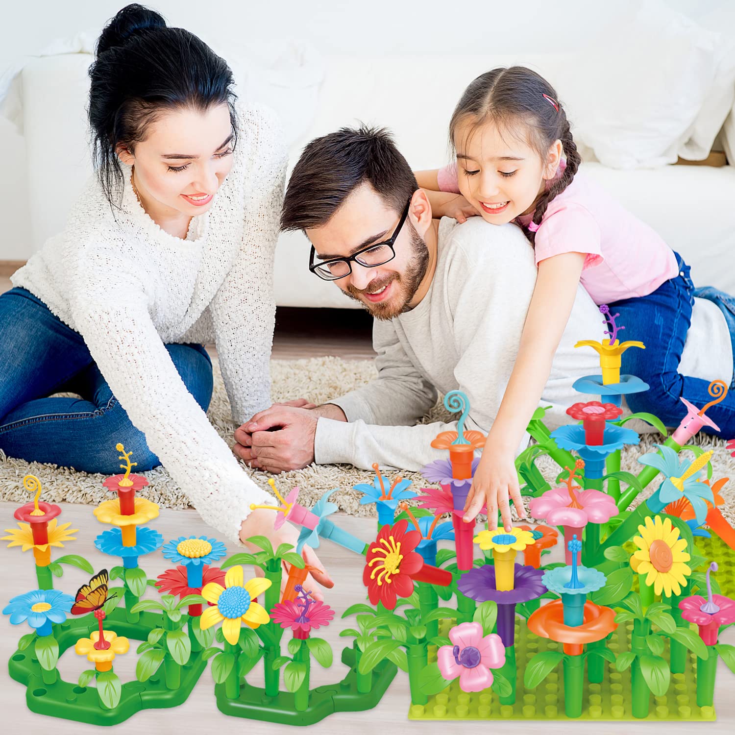 213 pcs Flower Garden Building Toys for 3, 4, 5, 6 Year Old Girls, STEM Educational Activity for Preschool, Gardening Pretend Toys Kit, Christmas & Birthday Gift for Kids & Toddler Toys Age 2-4