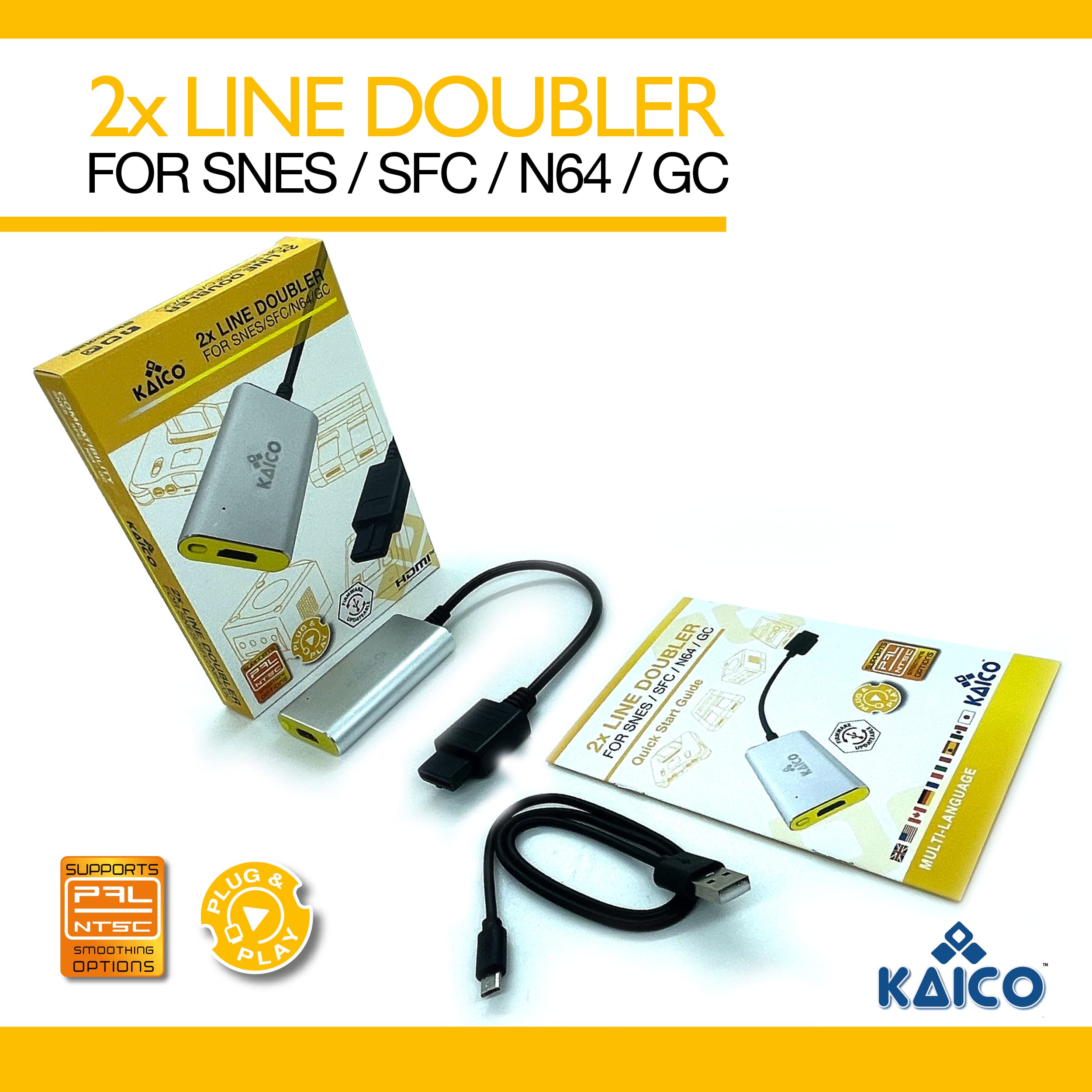Kaico Analogue x2 HDMI Adapter for use with Nintendo N64 Super Nintendo, Super Famicom and Gamecube - Supports 2X Line-Doubling - A Simple Plug & Play by Kaico for Nintendo 64 GC and SNES Adaptor