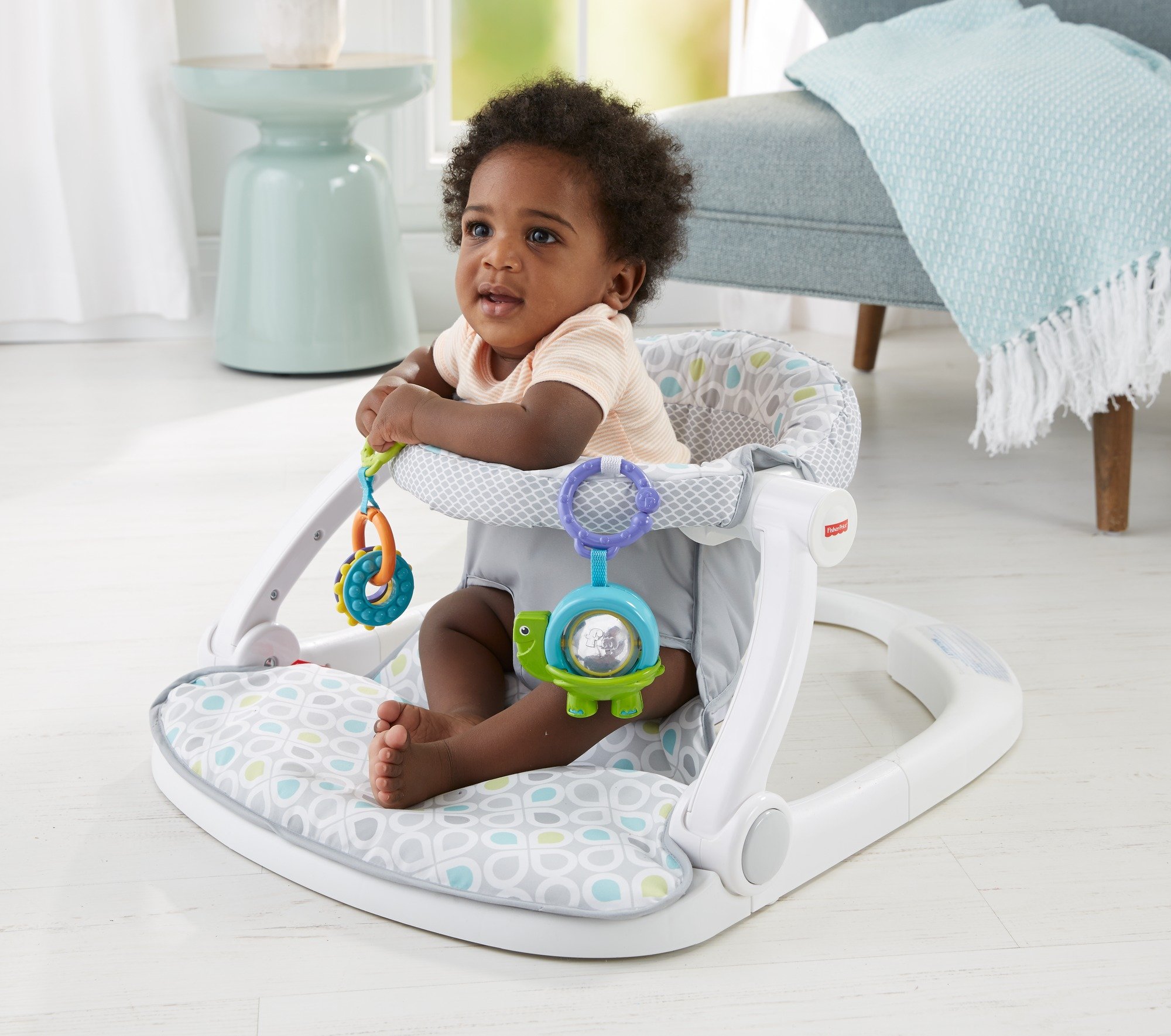 Fisher-Price Sit-Me-Up Floor Seat - Honeydew Drop, portable infant chair with toys, 1 Count (Pack of 1)