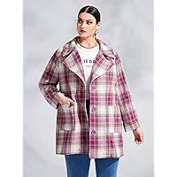 OVEXA Women's Large Size Fashion Casual Winte Plus Tartan Dual Pocket Overcoat Leisure Comfortable Fashion Special Novelty (Color : Multicolor, Size : X-Large)