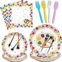 96 Pcs Art Plates and Napkins Party Supplies Paint Tableware Set Painting Theme Party Decorations Favors for Art Paint Birthday Baby Shower Serves 24