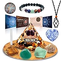Horoscope Orgone Pyramid ， Healing Crystal Gift Set ，Zodiac Sign Stones to Companion Birthstone, for Astrology ，Reiki，Energy Generator, Meditation (Capricornus)