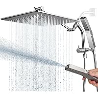 All Metal 12'' Rain Shower Head with Handheld Built-in Power Wash Mode 3-way Diverter with Pause Setting 11'' Adjustable Extension Arm with Lock Joint 65'' Stainless Steel Hose