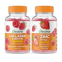 Lifeable Collagen & Biotin + Zinc 50mg, Gummies Bundle - Great Tasting, Vitamin Supplement, Gluten Free, GMO Free, Chewable