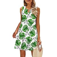 Hawaiian Dresses for Women Beach Dresses for Women 2024 Vacation Casual Summer Printed Tank Sleeveless Dress Beach, S-2XL