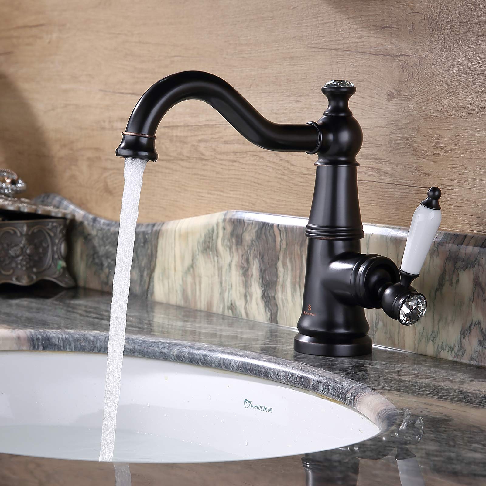 Suiswell Matte Black Bathroom Sink Faucet, Oil Rubbed Bronze Bathroom Faucet Single Hole Single Handle Lead-Free Bathroom Sink Vessel Faucet, 6412BL
