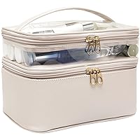 Makeup-Bag,Large Leather Makeup-Organizer for Travel-Accessories Clear-Cosmetic-Bag,Portable Travel Essentials Bag Makeup Case,Make Up Bag Toiletry Bag for Women,College Dorm Room Essentials for Girls