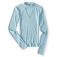 AEROPOSTALE Womens Fitted Choker Pullover Blouse, Blue, Medium