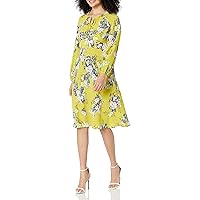 London Times Women's Long Sleeve Tie Keyhole Midi Dress