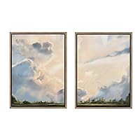 Kate and Laurel Sylvie Clouds Framed Canvas Wall Art Set by Mary Sparrow, Set of 2, 18x24 Gold, Decorative Landscape Art Print for Wall