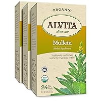 Alvita Organic Mullein Herbal Tea - Made with Premium Quality Organic Mullein Leaves and Flowers, And Slight Astringent Flavor and Aroma, 72 Tea Bags (3 Pack)
